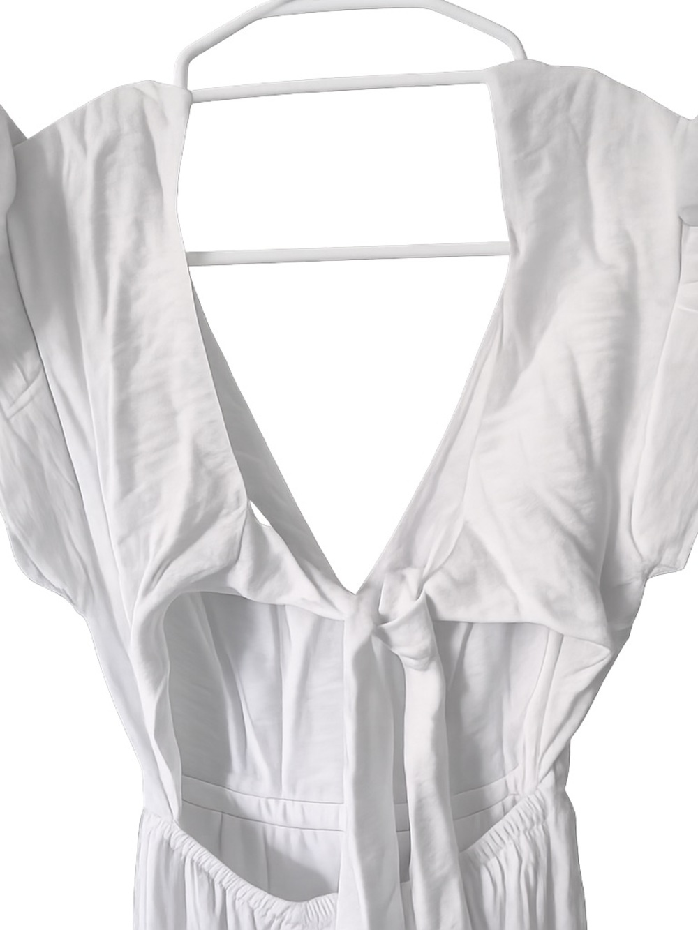 White V-Neck Back Tie Dress